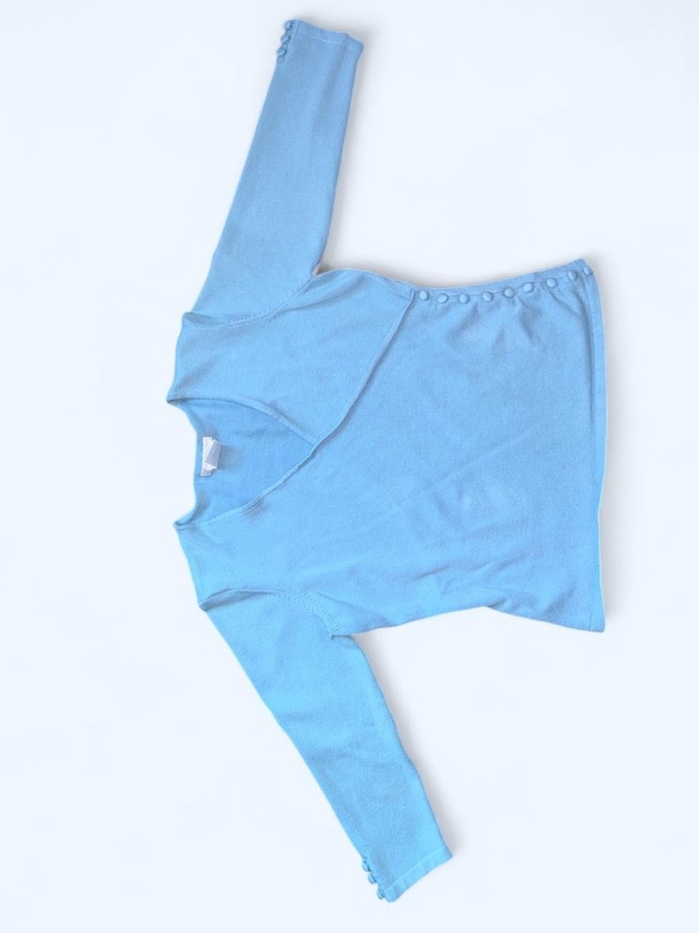 Women’s Light Blue Knit Long-Sleeve Top with Side Button Detail